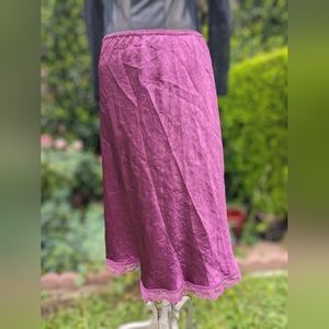 90s Vintage Crushed Satin Slip Midi Skirt Amethyst Purple Lace Trim Y2K